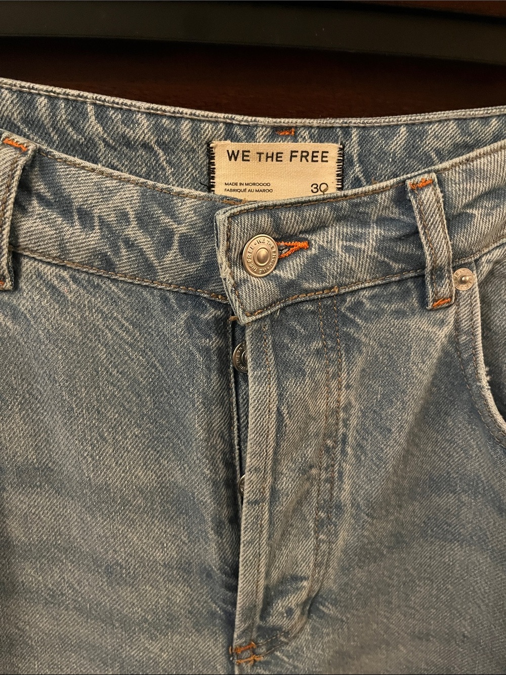 We The Free Light Blue High-Rise Denim Jeans with Orange Stitch Accents - Picture 2 of 9